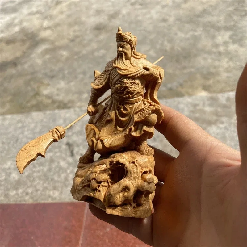 12*7*4.5cm Wood Carving Fengshui Guangong Figurine Collective Wealth Lifelike Home/Office Decorate /Hand Pieces Cratfs