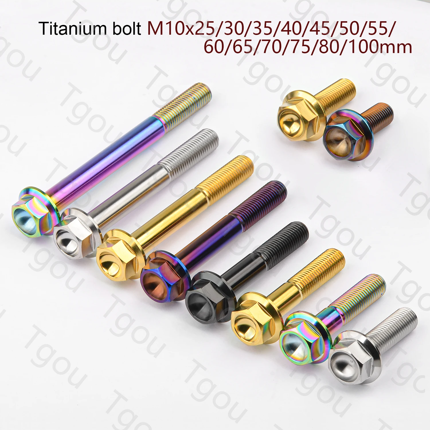 Tgou Titanium Bolt M10x20/25/30/35/40/45/55/60/65/70/75/80/100mm 1.25 Pitch Hexagon Flange Head Screws for Motorcycle Caliper