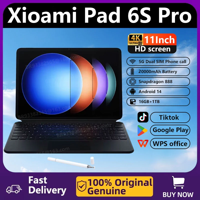 2024 Global Version Original Tablets PC Pad 6S Pro Snapdragon 888 Android 14 16GB+1TB Dual SIM Card 5G 11 inch WIFI HD 4K Mi Tab