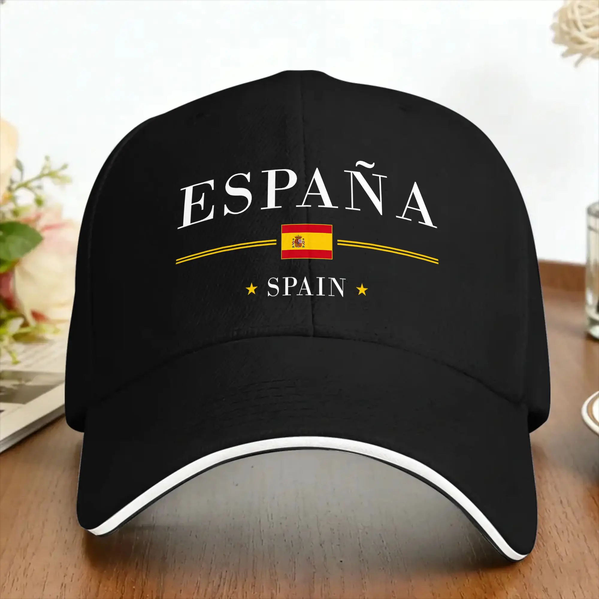 Sun Baseball Cap Espana White Outline Spain Flag Star  Design Trucker Hat Sun-Proof Trendy Hiking Fishing Baseball Caps