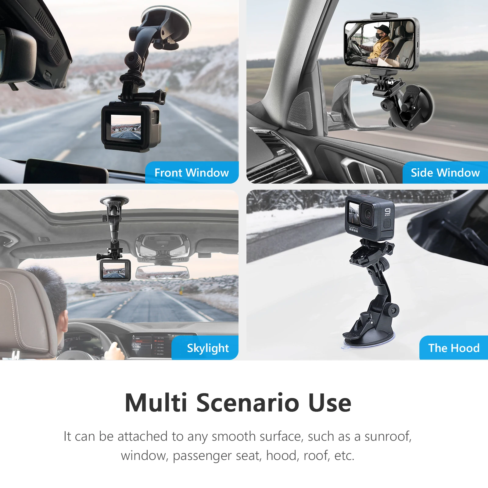 Vamson for Go Pro 12 11 10 Accessories Mobile Phone Car Bracket Car Suction Cup for Insta360 X3 One X2 for SJCAM DJI OSMO Action