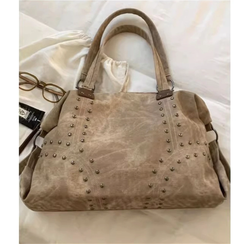 Retro Minimalist Large Capacity Tote Bag Trendy Wasteland Style Women Bag Wear Resistant Durable Versatile Single Shoulder Bag
