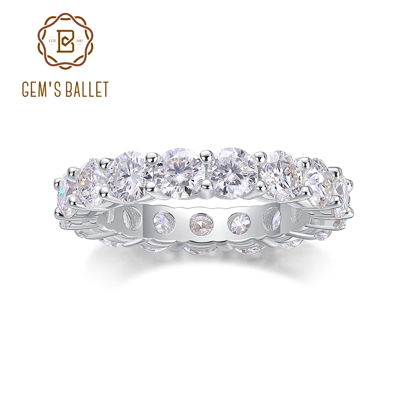 

GEM'S BALLET 1.02CT круглая Муассанит полная вечность обручальные кольца 925 пробы Серебряное Муассанит составное кольцо подарок для нее