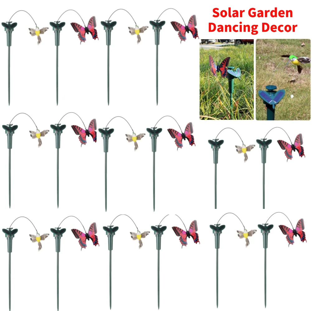 5-1PC Solar Powered Flying Wobble Solar Garden Dancing Ornament Cute Animal Butterfly Bird Garden Stake Outside Ornament Decor