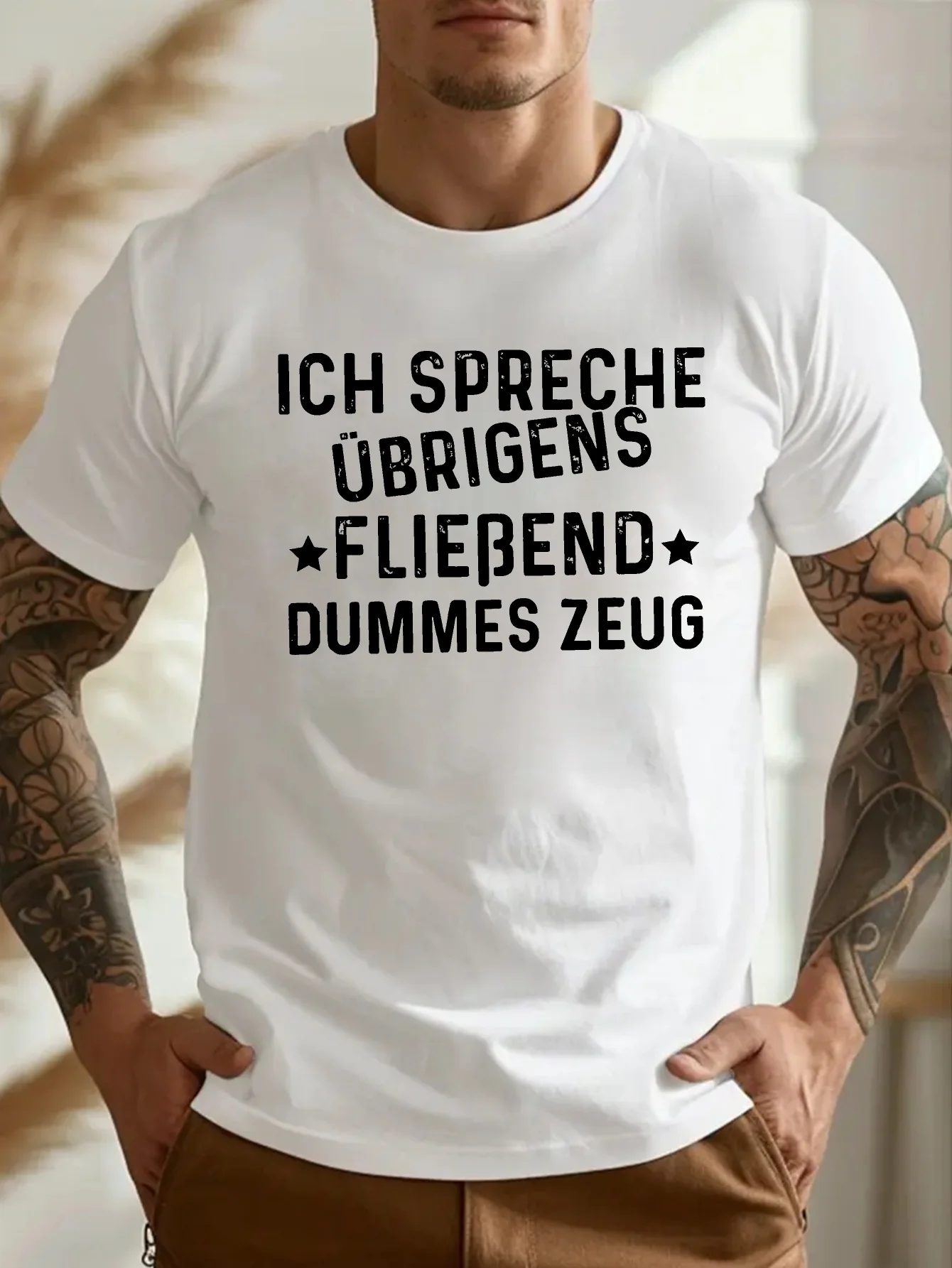 �Ich spreche zufällig flüchtig und dummes Zeug“ Lustiges T-Shirt mit deutschem Slogan-Print für Damen und Herren, humorvolles Grafik-T-Shirt aus Baumwolle – Detail 4