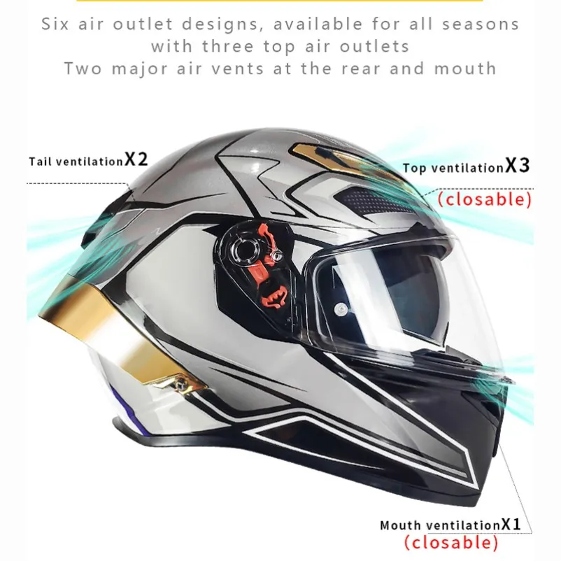

Customized Logo Motorcycle Helmet DOT Standard ABS Material Dual Visor Full Face Helmet Washable Lining with Eelctroplated Tails