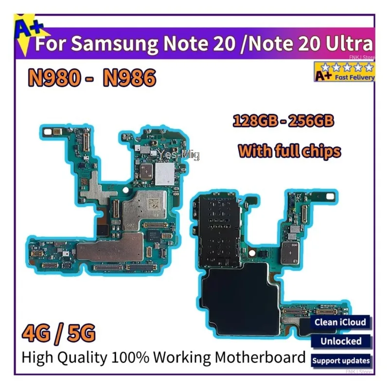 Full working Plate RAM Logic Board For Samsung Galaxy NOTE 20 N980F N981B/U Note 20 Ultra N986B N986U 5G Motherboard Unlocked A+
