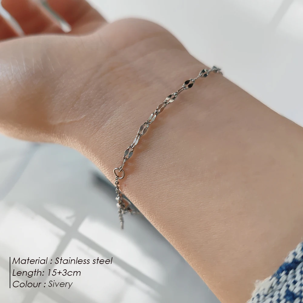 EMANCO Adjustable Lip Chain, Silver Color Stainless Steel Chain Bracelets for Women, Wholesale Jewelry, Lace Design