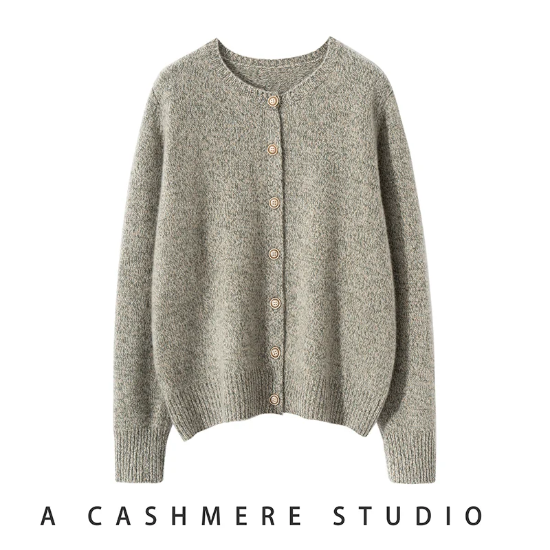 Autumn Winter New Thickened 100% Cashmere Cardigan Women O-Neck Sweater Long Seeve Loose Knit Cardigans Female Sweater Jacket