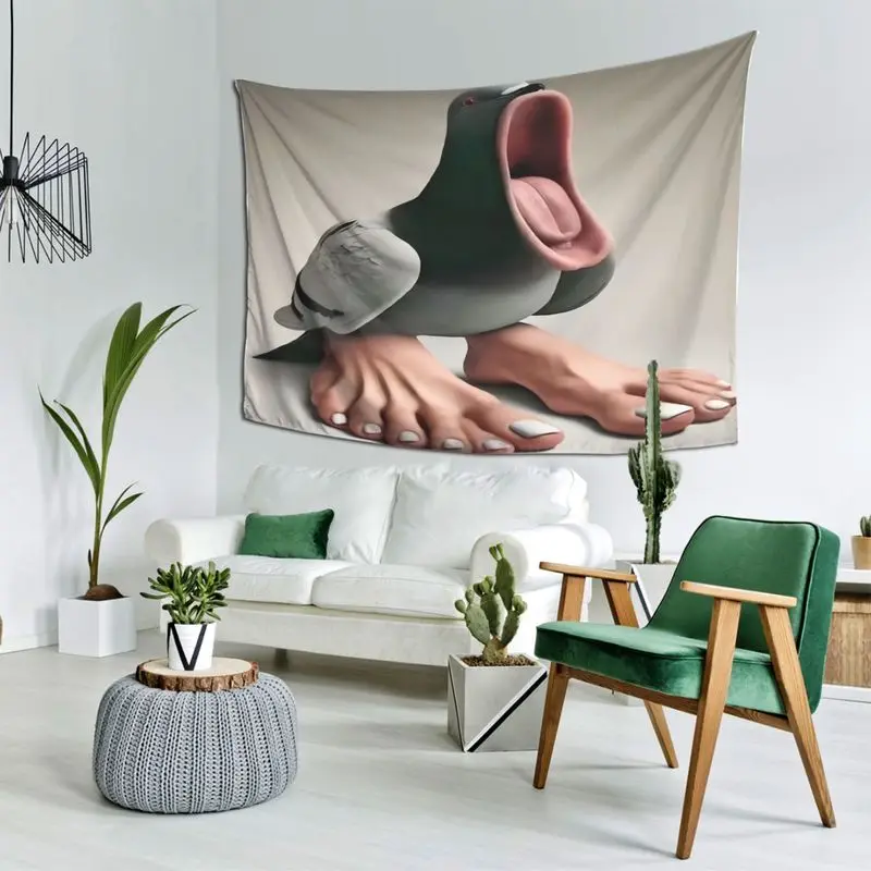 VIKAMA Funny Meme Pigeon Tapestry Big Feet Big Beak Wall Hanging Humorous Bedroom Dorm Room Home Decor