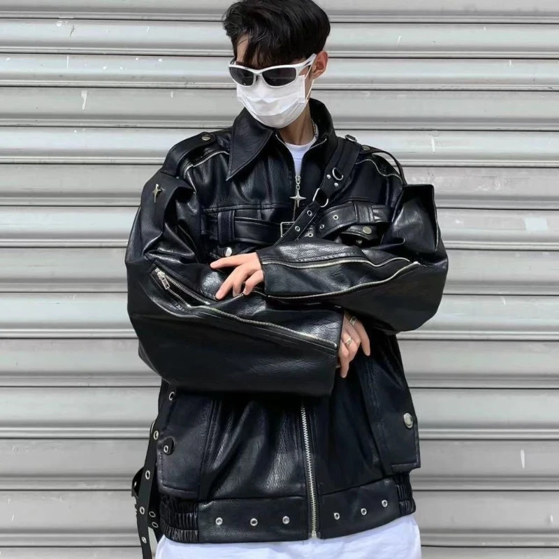 

Мужская винтажная белая кожаная короткая куртка, весенне-осенняя модная уличная мотоциклетная байкерская куртка, маленький бренд, элитный дизайн