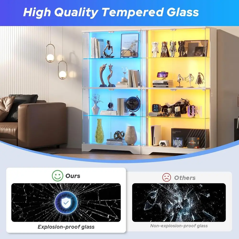 4-Tier Glass Display Cabinet with Motion Sensor RGB Lights, Ideal for Showcasing Collectibles, 63 White Curio Cabinet view 6