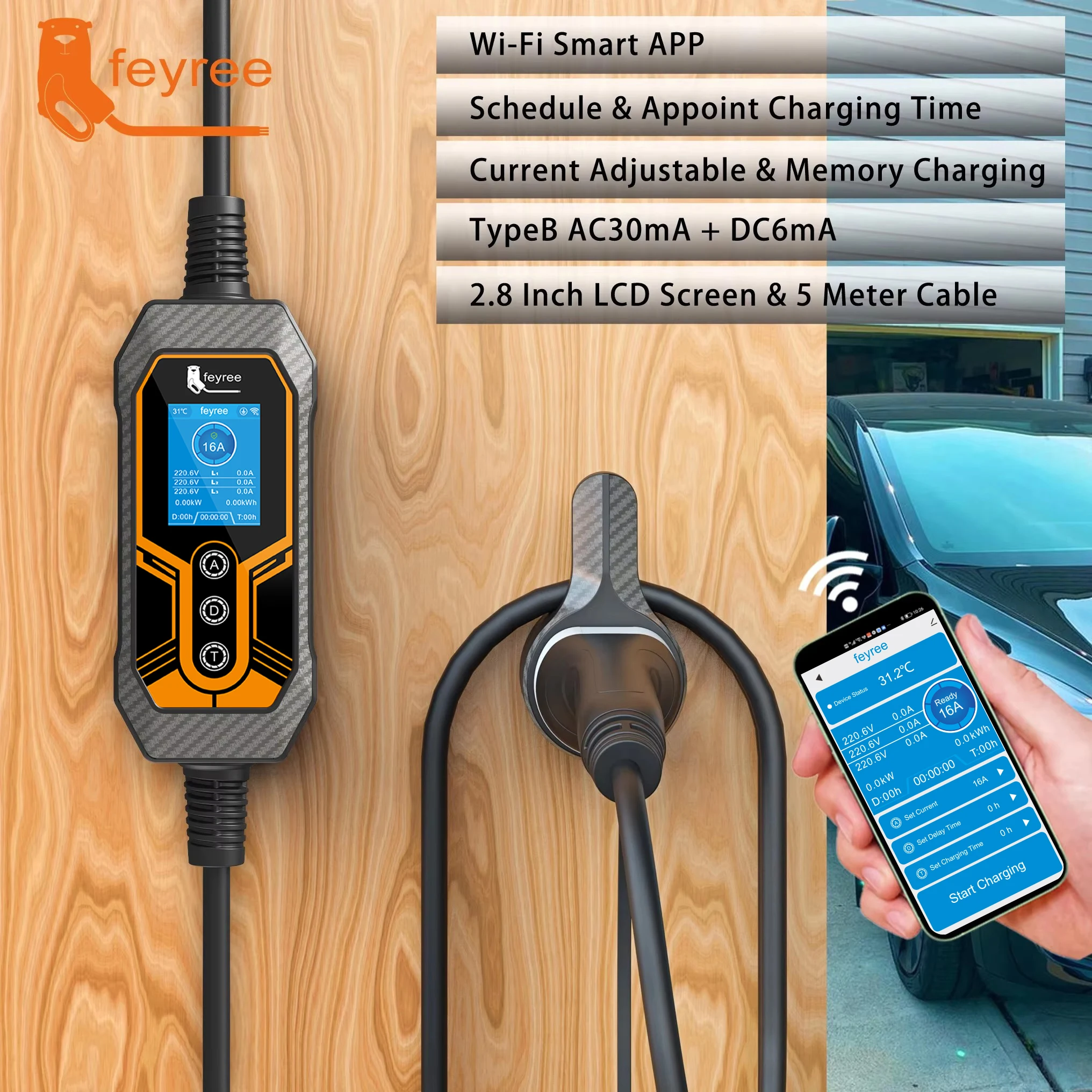 Type 2 Portable Ev Charger 11Kw Cee - Feyree 3-fazowa przenośna ładowarka EV Wi-Fi