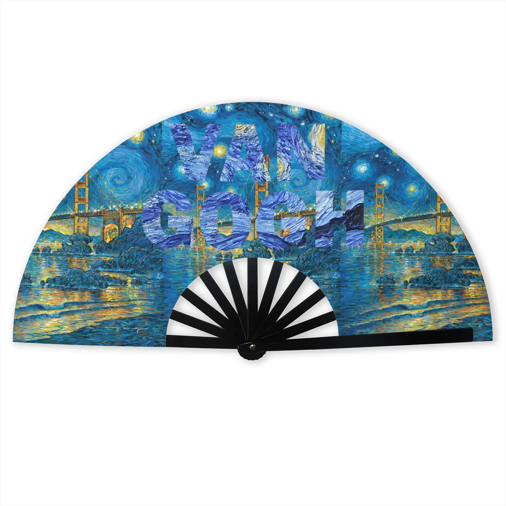 Vincent Van Gogh Painting Collage Portable Pocket Fan Travel  Polyester Folding Fan Chinese Dance Handheld Cooling Fans
