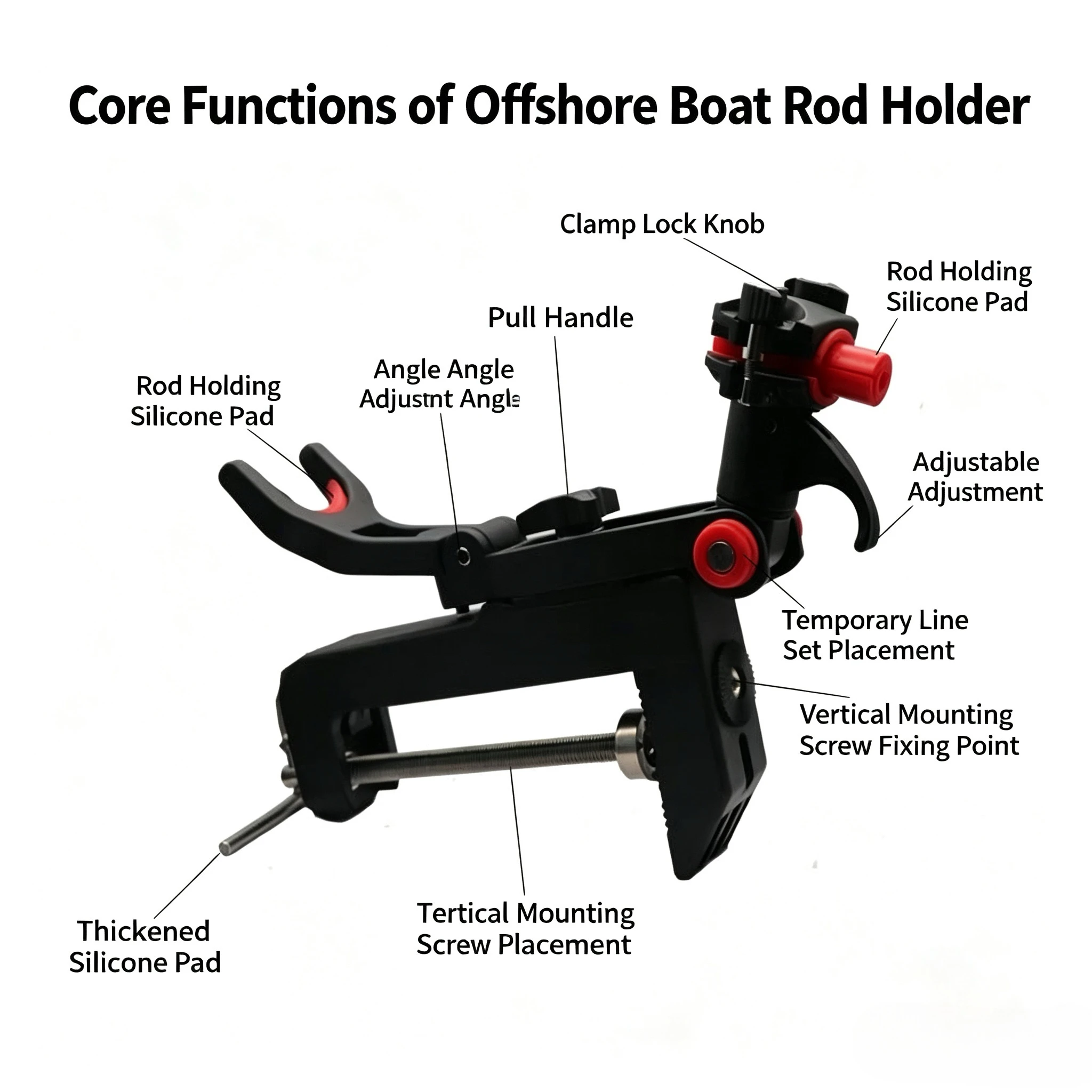 PORTABLE UNIVERSAL SWIVEL BOAT FISHING ROD HOLDER, MULTIFUNCTION OFFSHORE ROD LOCK BRACKET FOR FISHING BOAT MARINE