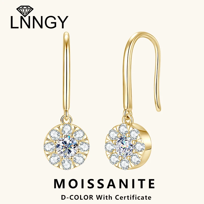

Lnngy 4mm&2mm Round Halo Moissanite Earring With Certificate 925 Sterling Silver U-shape Stud Earrings For Women Party Jewelry
