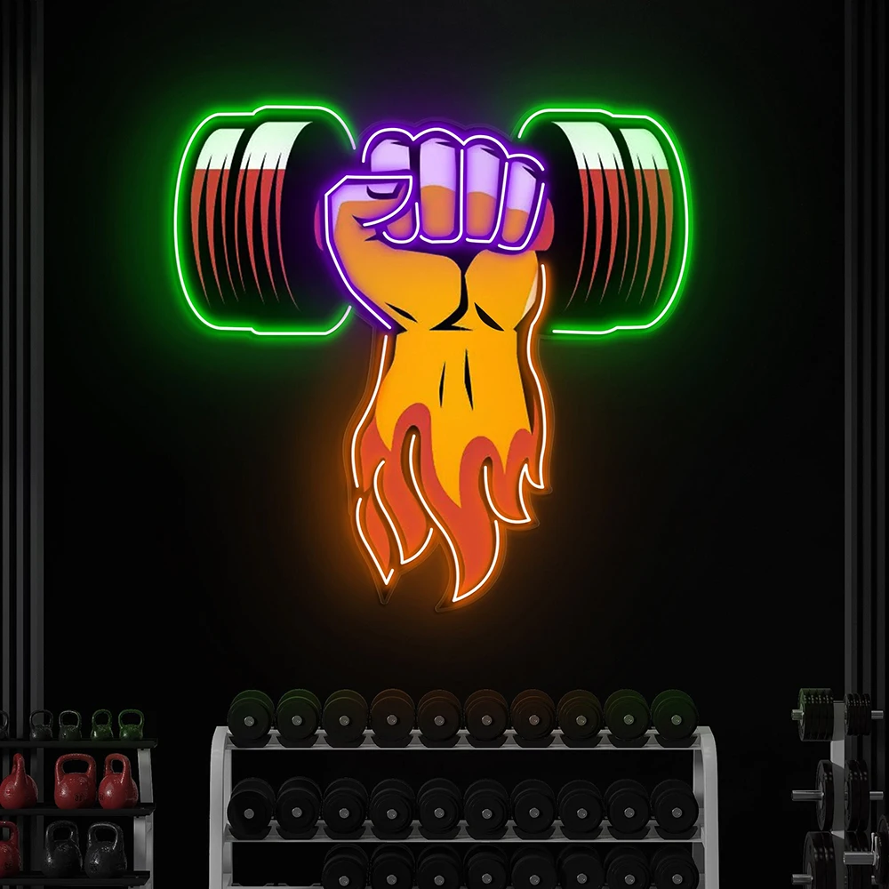 Custom Motivational Gym Light Sign Arm with Dumbbell Neon Light Home Gym Wall Decor Led Sport Room Fitness Studio Business Sign