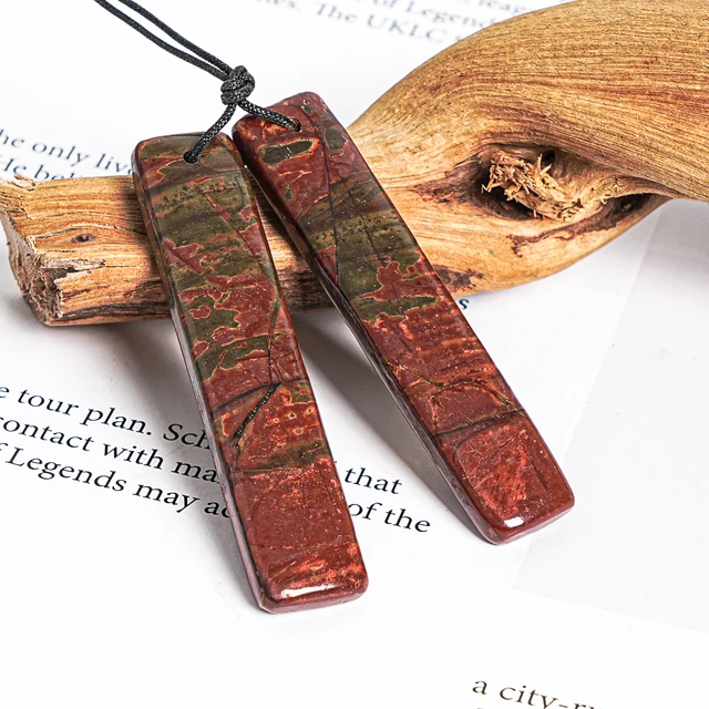 Venta al por mayor, colgante de piedras preciosas naturales con forma de tira larga para hacer collares, rojo y negro, 2 uds., jaspe Red Creek