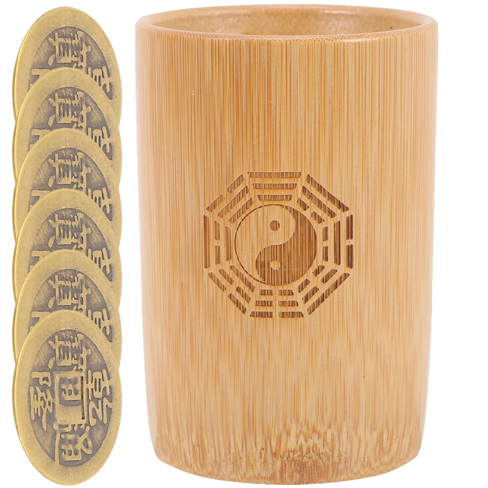 

I Ching Divination Bamboo Tube Game Supplies Chinese Fortune Telling Prop Copper Coin Bucket Ornaments