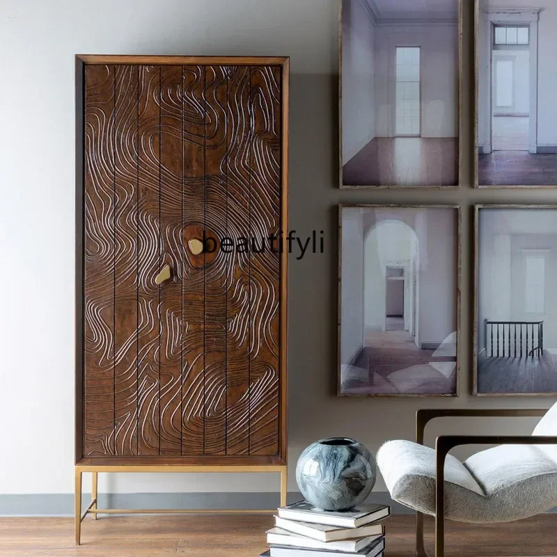 

American solid wood entrance vertical cabinet modern simple light luxury high-end living room wall medieval decorative cabinet07