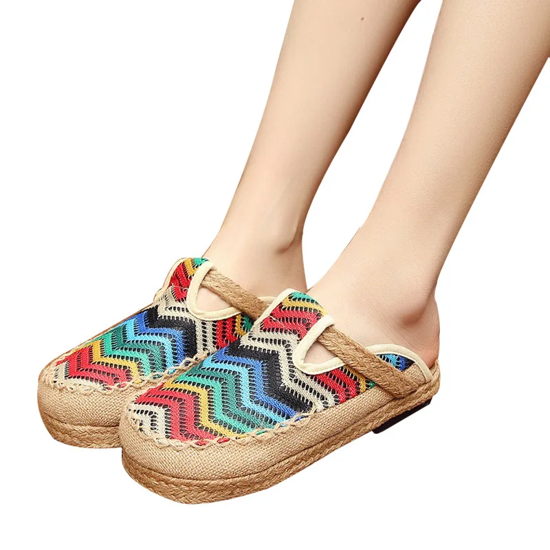 Fashion Linen Women Shoes Classic Handmade Cloth Shoes Ethnic Style Single Shoes Straw Weaving Literature Art College Slippers