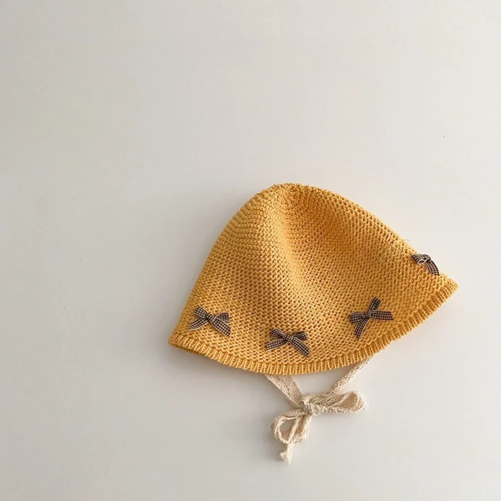 

Summer Sun Protection Bow Straw Hat Foldable Portable Children Panama Caps Soft Breathable Sun Hat