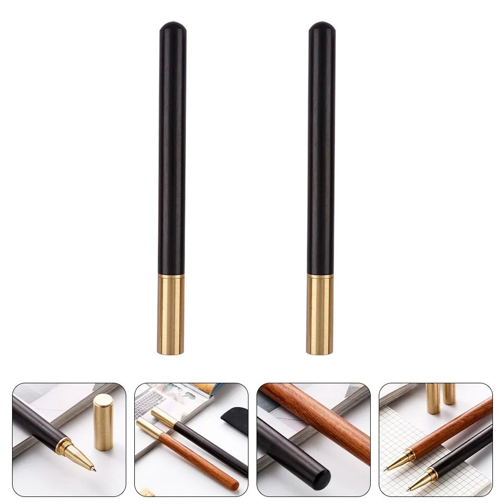 

2pcs Black Ebony Wood Gel Refillable Smooth Business Executive Writing Pen for Office School Use Delicate Portable Sign Pen
