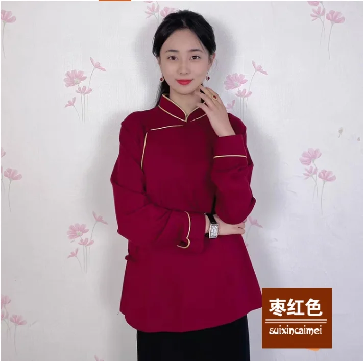 Tibetan Clothing for Female Aristocrats, High-End Gilded Velvet Tops for Tibetan Clothing