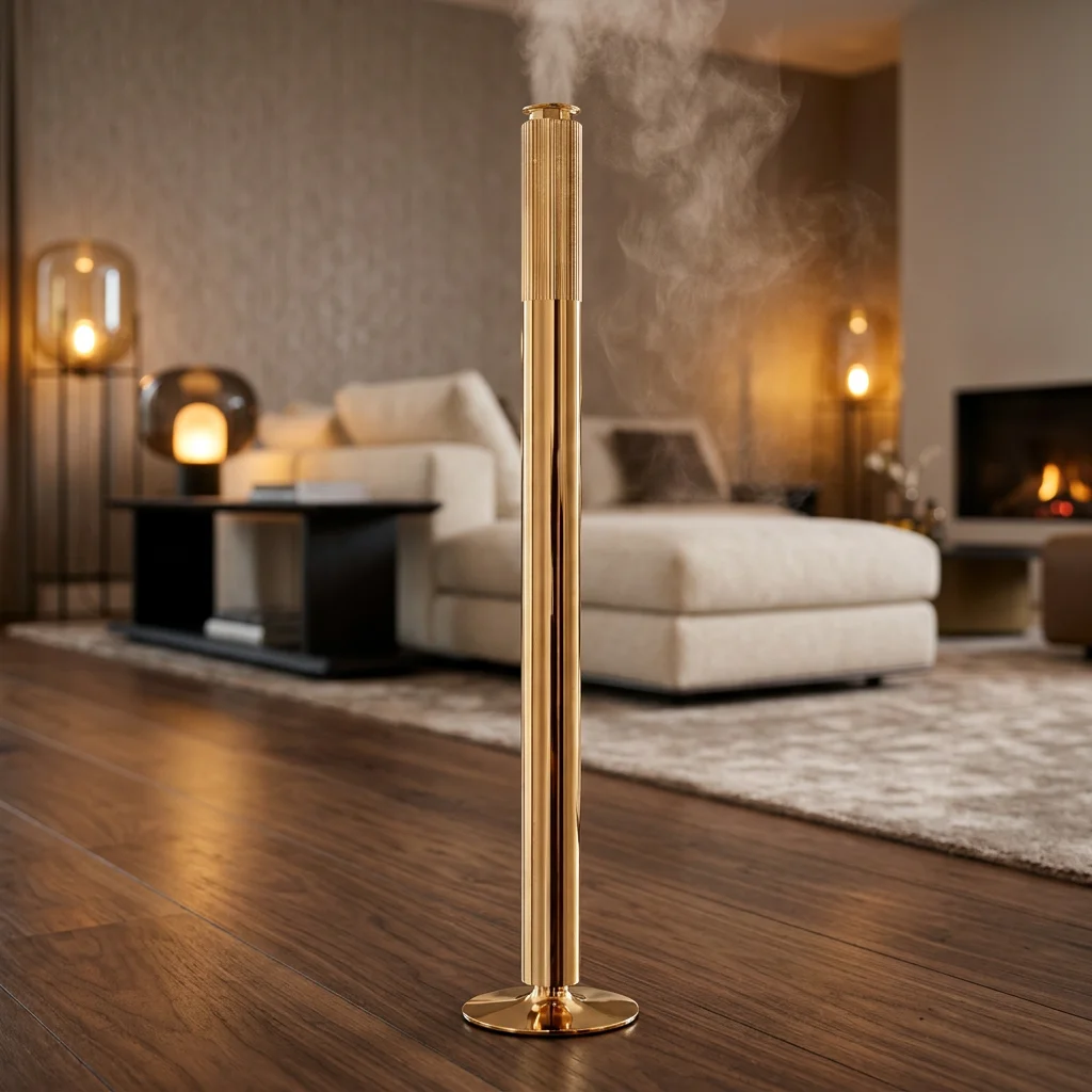 Floor Standing Luxury Gold Aluminum Alloy Aroma Diffuser Waterless Nebulizer Smart Mobile App Control 100ml Large Capacity