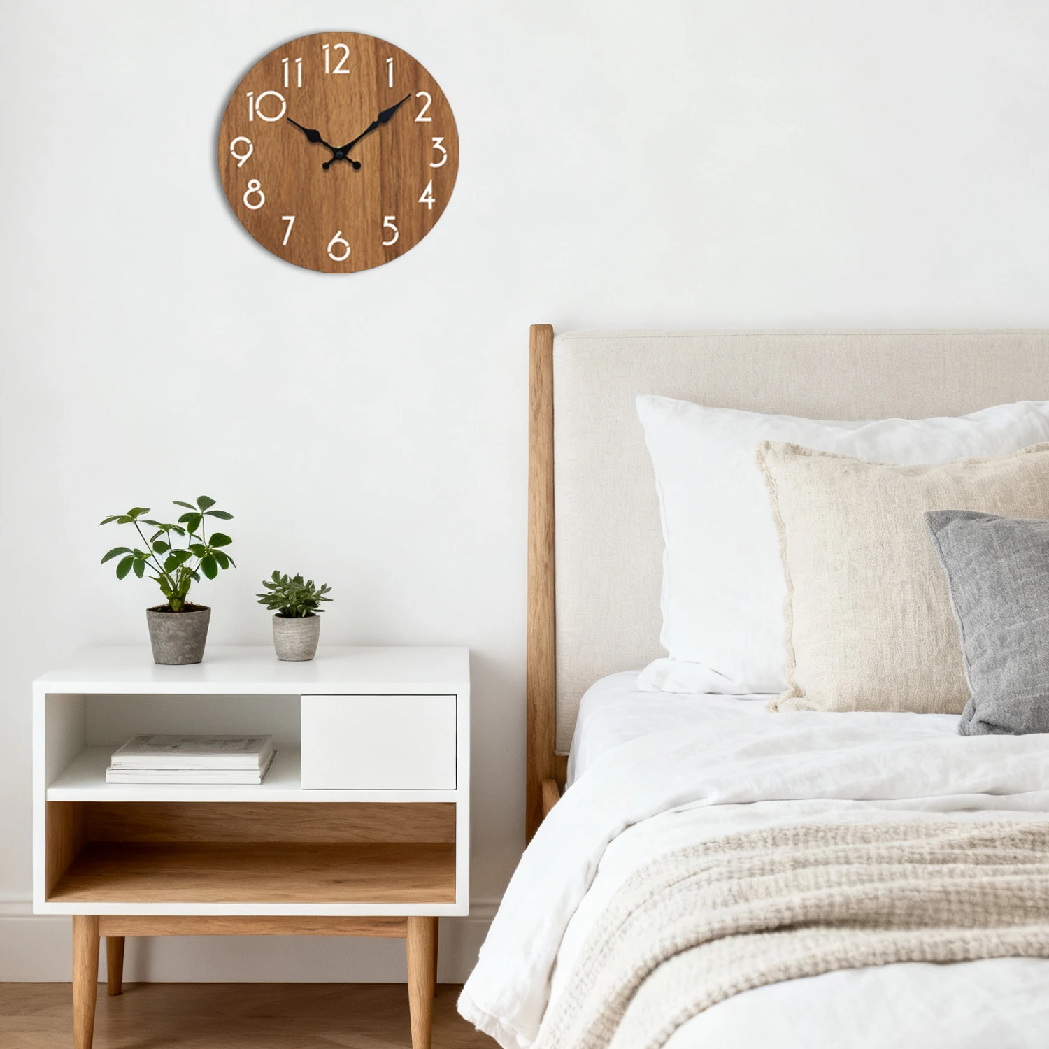 Vintage Wooden Wall Clock With Hour & Minute Hand Easy to Read Number Modern Decorative Timepiece for Living Room Office Kitchen