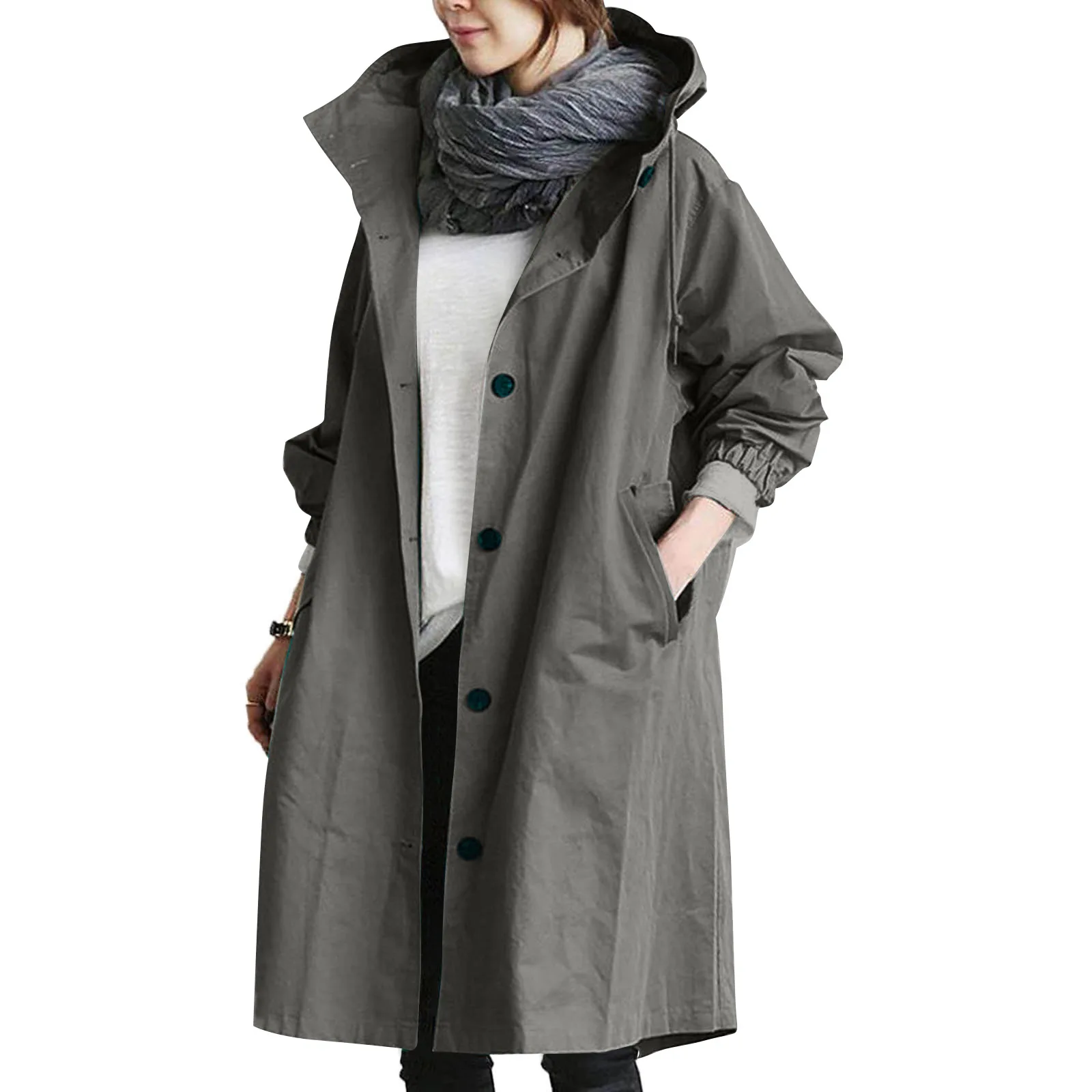 Primavera e autunno Casual moda coreana con cappuccio cappotto di media lunghezza giacca antivento allentata giacca a vento da donna tasca tinta unita