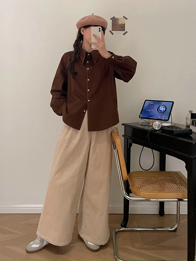 

Женская свободная универсальная блузка Thiened Floing Long Sve, осенняя новинка, цветная линия, смешанный хлопок