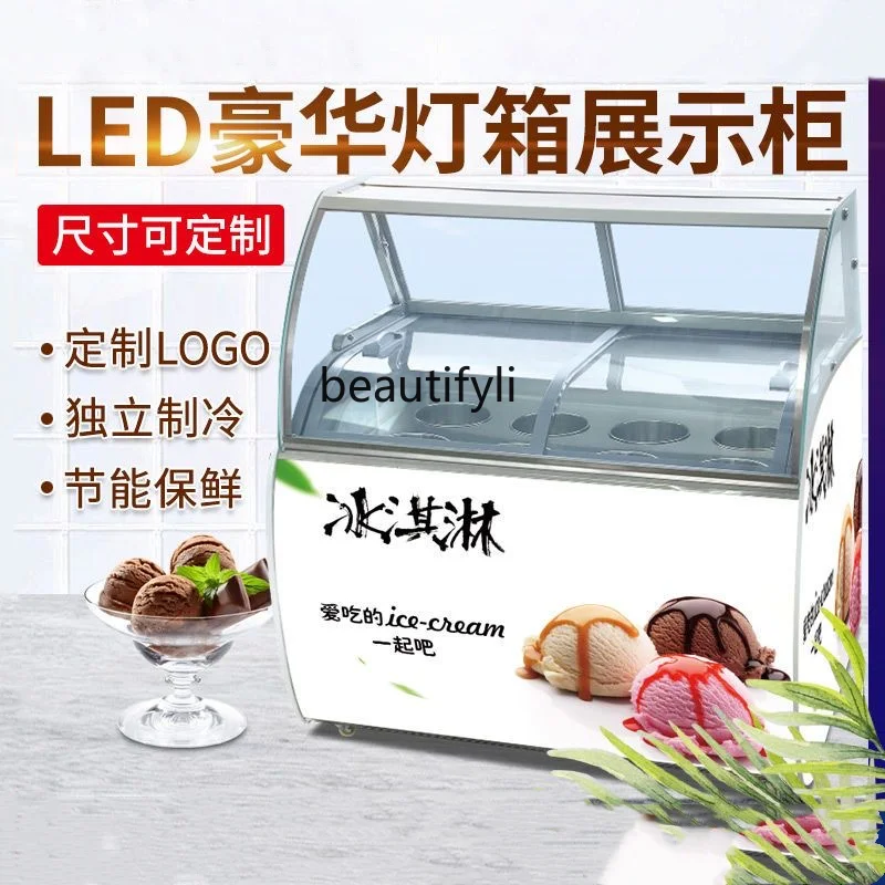 خزانة عرض الآيس كريم الصلبة التجارية سميكة قطع الزبادي المقلي الفريزر 10 صناديق 12 الأواني المصاصة الآيس كريم الفريزر