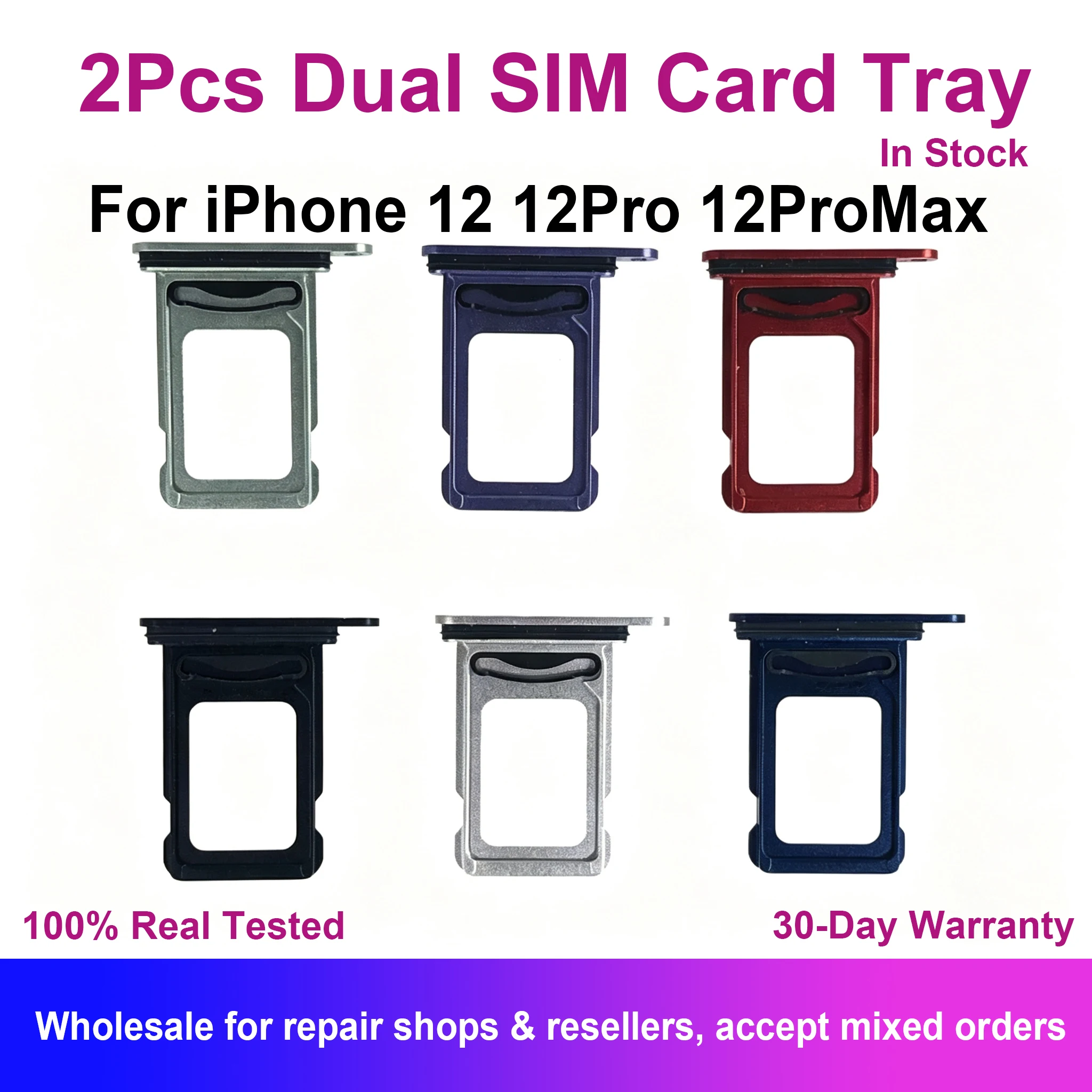 2Pcs Dual SIM Card Tray Holder For iPhone 12 12Pro 12ProMax With Waterproof Spring Replacement Repair Parts
