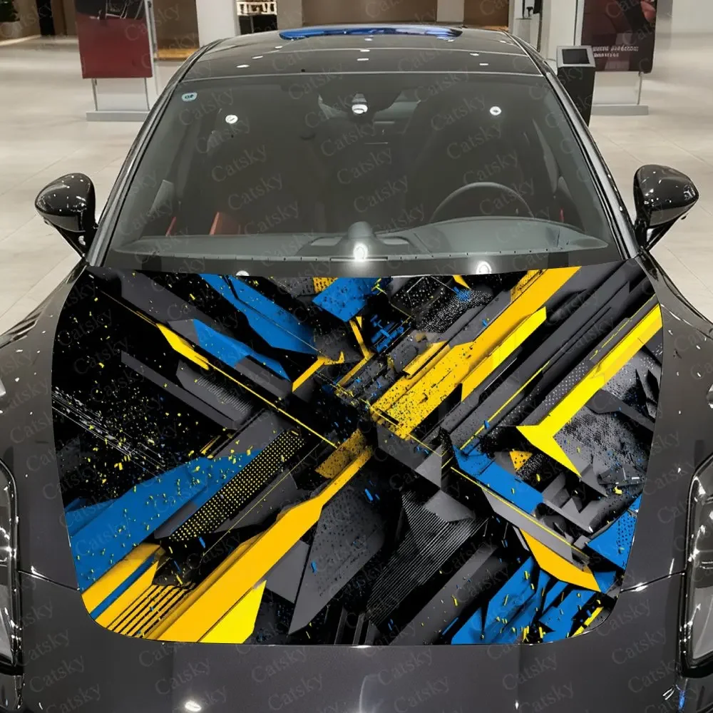 Mechanical Fragmented Car Vinyl Wrap, PVC Waterproof Car Hood Sticker, Self-Adhesive Scratch-Resistant Engine Cover Sticker