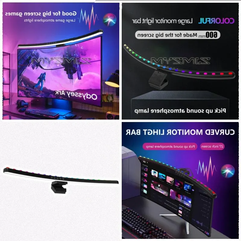 60cm RGB Led Screen Hanging Lights Computer Monitor Light Bar USB Stepless Dimming Desk Lighting Lamp for Study Esports Gaming