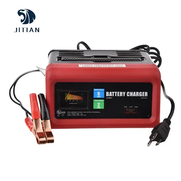 Portable Commercial Car Battery Charger 6/12 VDC to 2/6 AC Plug Connection for Lead Acid Battery
