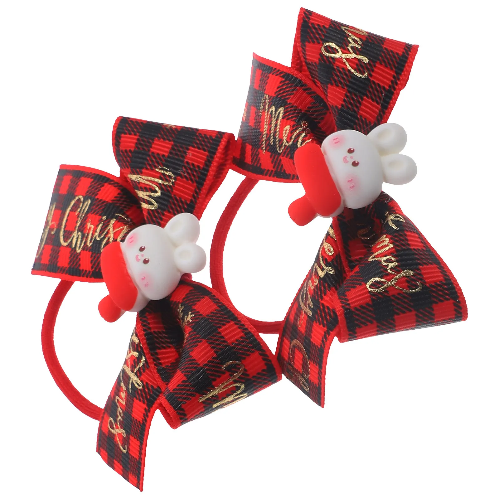 2Pcs Xmas Bow Hair Ties Elastic Hair Rope Fine Texture Bright Colors Excellent Workmanship for Daily Party Holiday Use