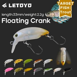 LETOYO 2.2g/33mm Floating Crank Bait Mini Water Surface Crank Lure With Sound Beads Low Center Of Gravity Stream Trout Lures