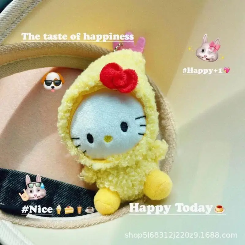 Kawaii Cute Sanrio Hello Kitty Fried Shrimp Headgear Dolls Pendant Toys Key Chain Bag Decoration Couple Ins Girls X-Mas Gifts