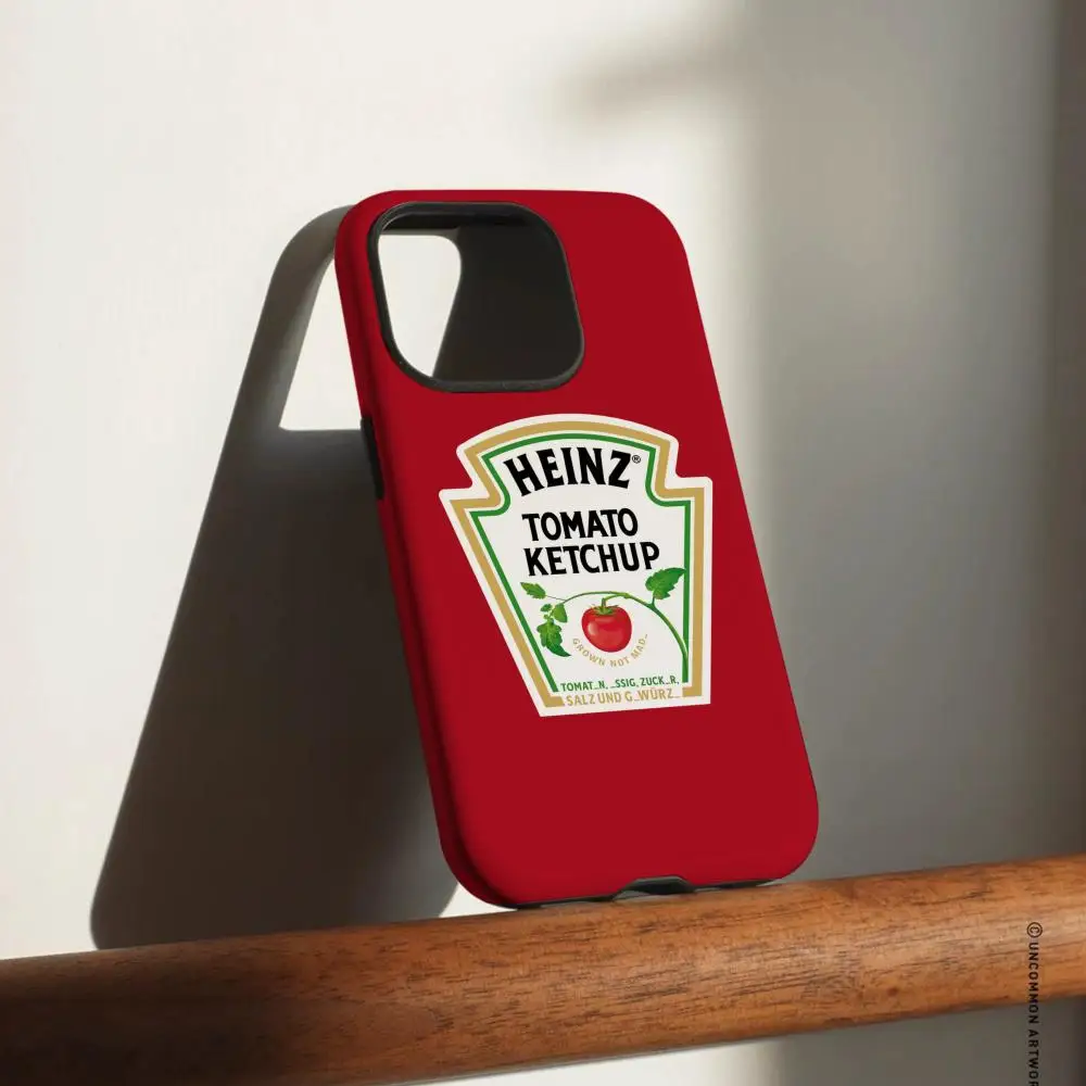 حافظة هاتف لهاتف آيفون 17 16 15 14 13 12 برو ماكس بلس لامعة عالية الدقة بطبقة مزدوجة غلاف صلب سائل كاتشب الطماطم هاينز