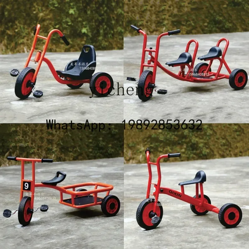 Triciclo de jardín de infantes AE, bicicleta doble con doble Pedal para niños, cambio de rotación para varias personas