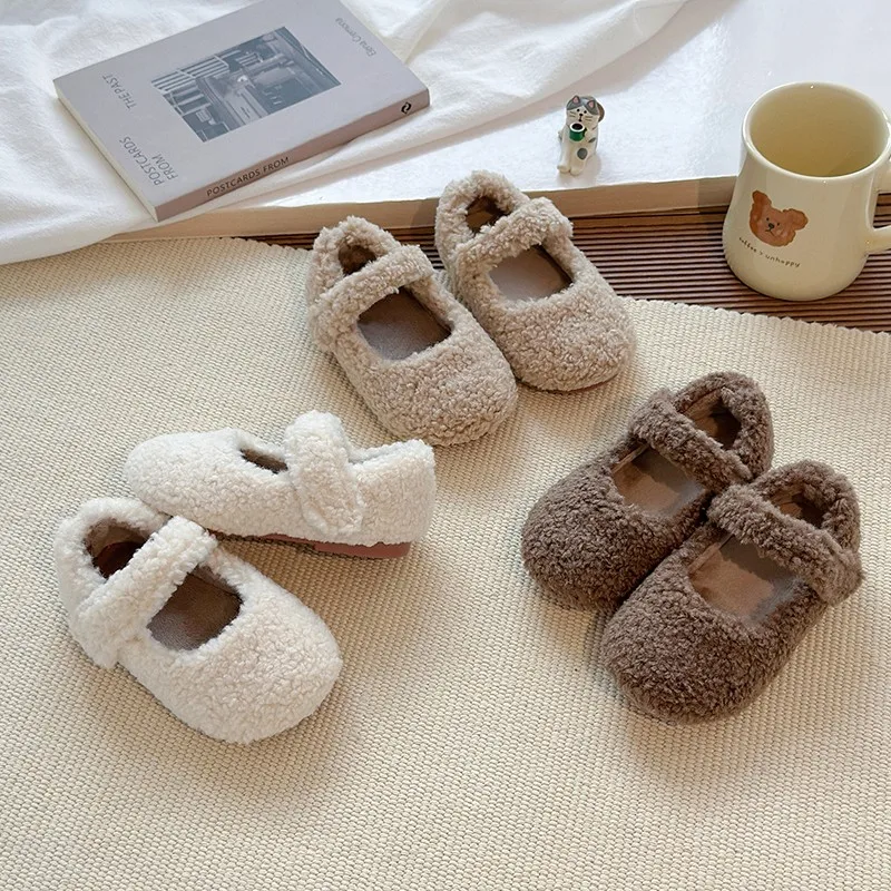 

Toddler Girls Winter Shoes 2025 New Kids Walking Flats with Faux Shearling Soft Sole Simple Versatile First Walker Outdoor Shoes
