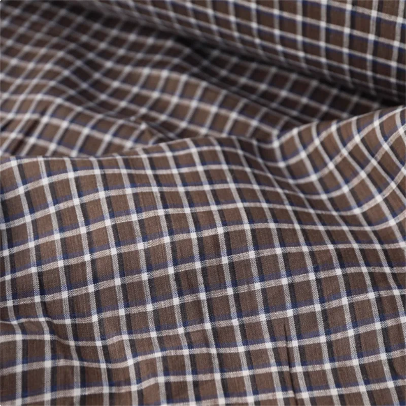 

Thin retro brown, blue, white, black plaid delicate, skin friendly, comfortable linen designer fabric