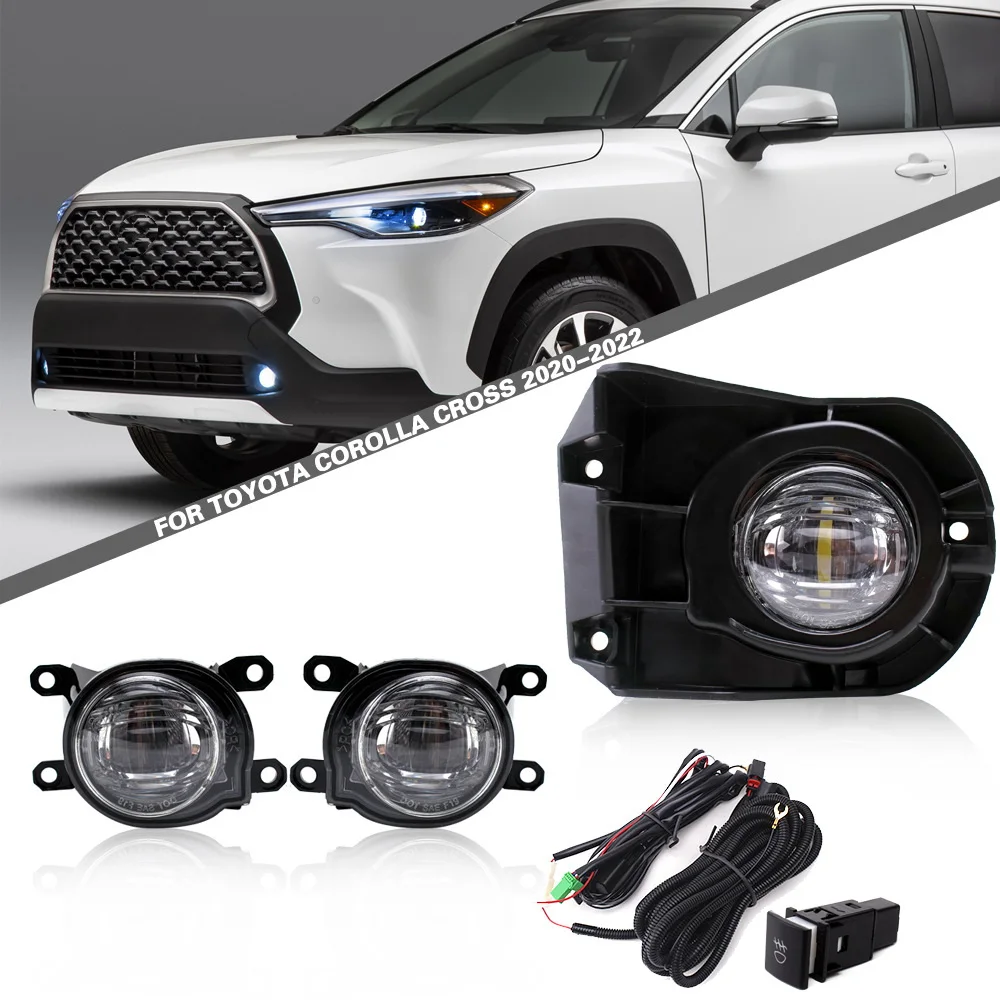 

July King Car LED Fog Lamp Assembly Kit for Toyota Corolla Cross 2020 2021, 6000K 9W LED Fog Lamp DRL + Frame + Harness + Switch