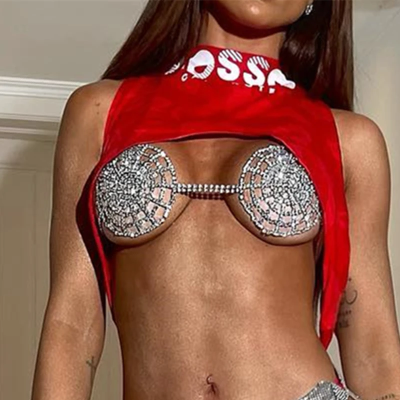 New Cutout Round Crystal BIkini Top Bralette Cover Chest Underwear Body Jewelry Rhinestone Bra Chain for Ladies Lingerie Chains