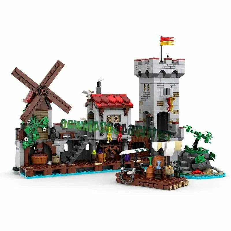 1254Parts Medieval Seaside Market MOC Modular Castle Model Custom Puzzle Architecture DIY Assembly Educational Blocks Toy Gift