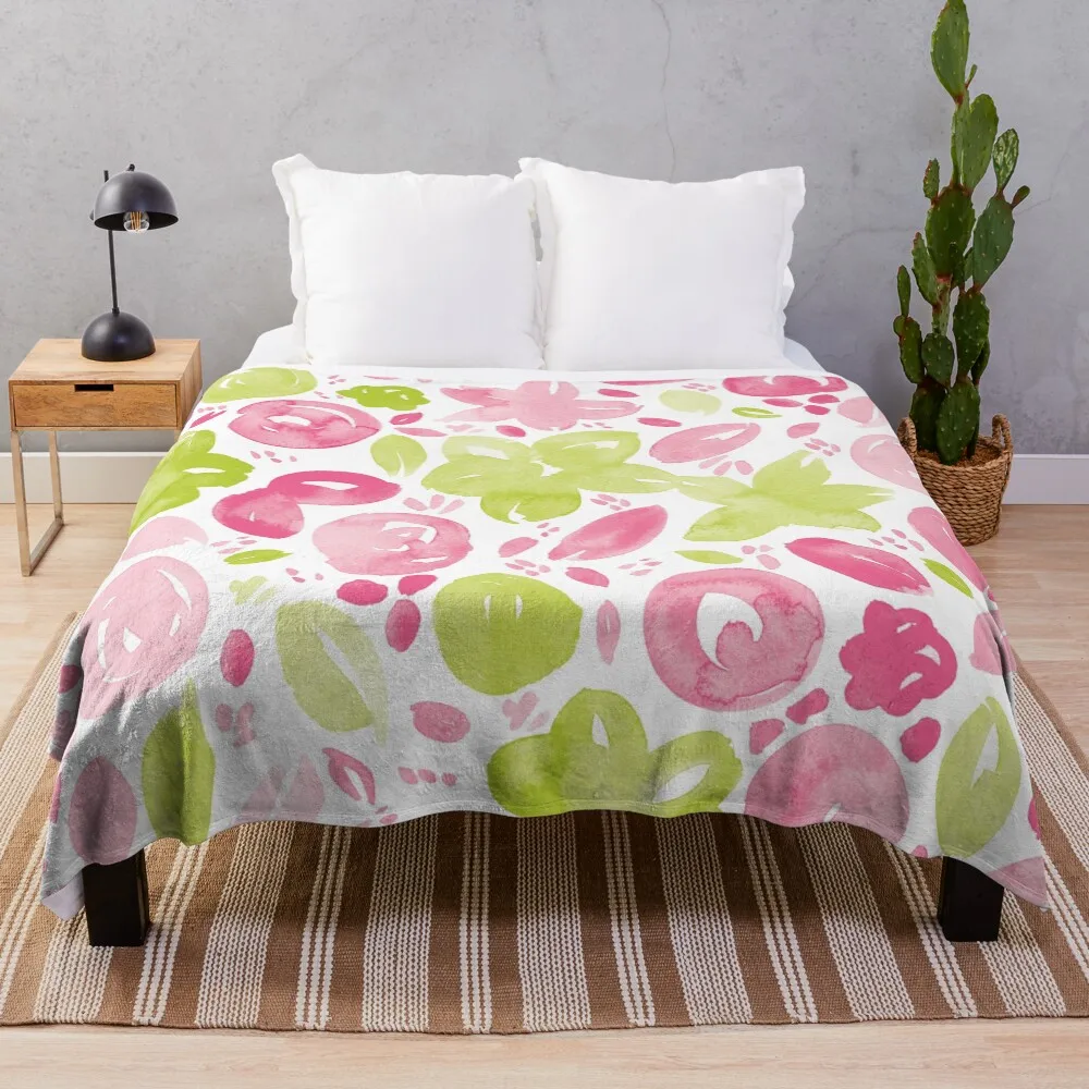 

Floral Pattern #5 Pink and Green Throw Blanket Compact Warm Blanket for Car Road Trip