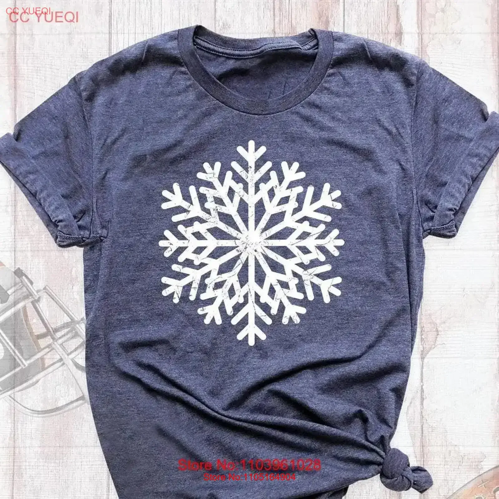 

Футболка со снежинкой, Рождественский праздничный наряд для вечеринки, потертый зимний ретро милый женский винтажный потертый топ для повседневной носки