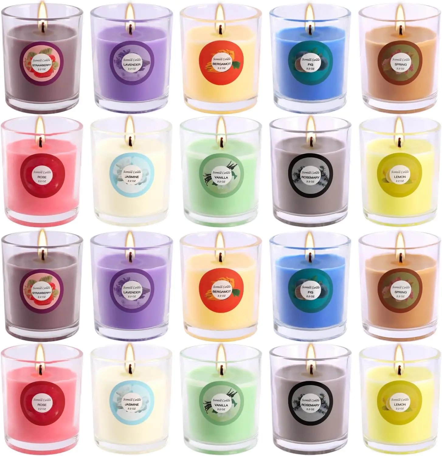 

Набор ароматических свечей (20 шт.) с 10 различными ароматами, подарочный набор для дома и женщин, ароматерапевтические свечи из соевого воска в стеклянных банках, 2,2 унции.